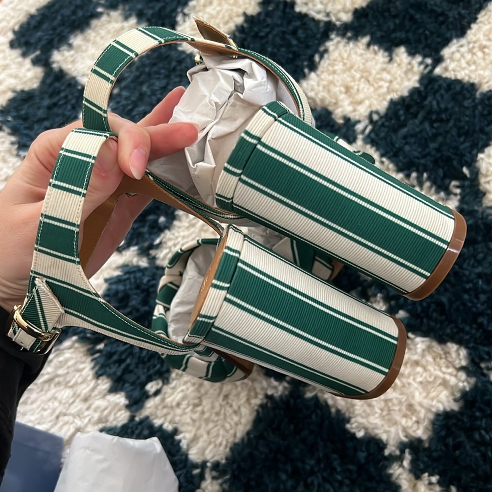 Sezane Editions Green and White Carmela Heels Heeled Sandals - Picture 8 of 10